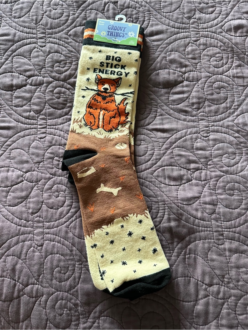 "Big Stick Energy" Brown & Cream Novelty Men's Groovy Things" Socks